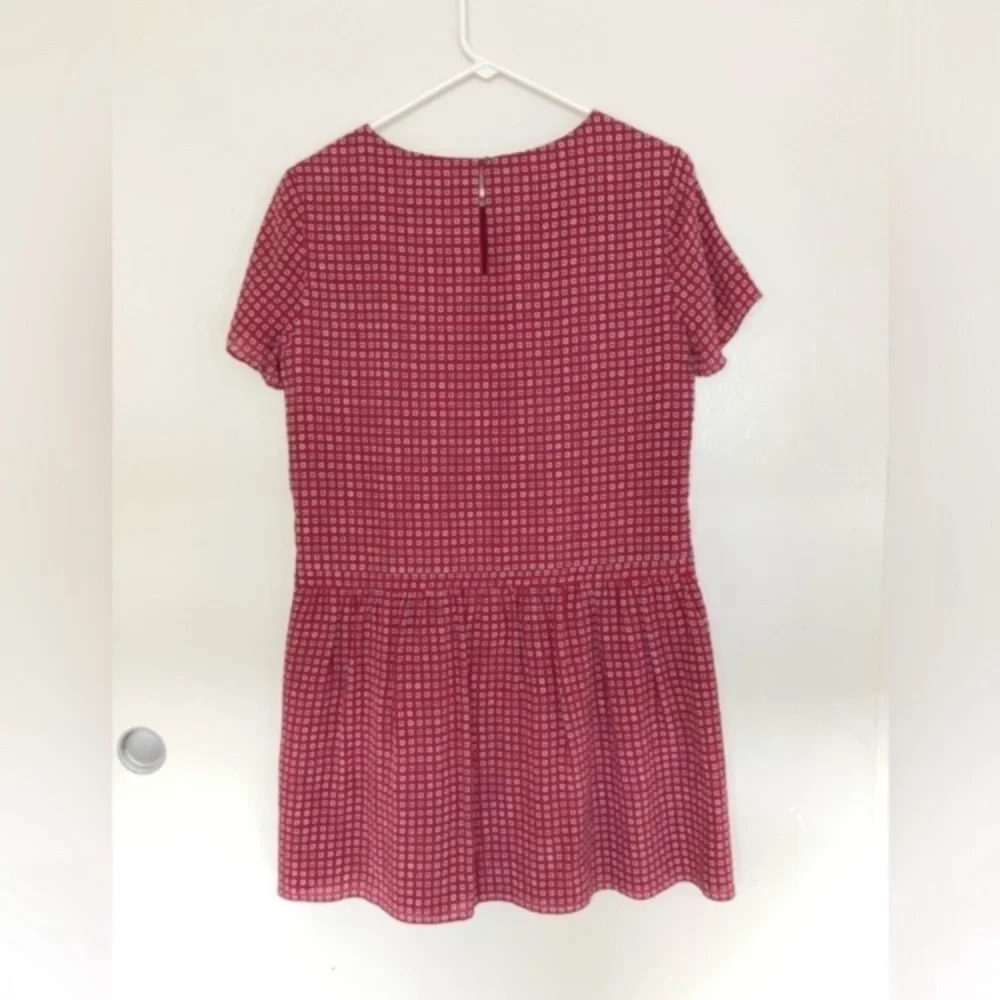 Madewell Silk Red Checked Short Sleeve Drop Waist Dress size 4 - Picture 4 of 7